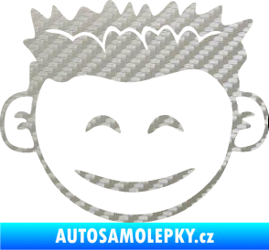 Samolepka Dítě v autě 048 pravá kluk hlavička 3D karbon stříbrný