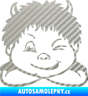 Samolepka Dítě v autě 055 levá kluk čertík 3D karbon stříbrný
