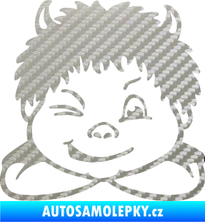 Samolepka Dítě v autě 055 pravá kluk čertík 3D karbon stříbrný