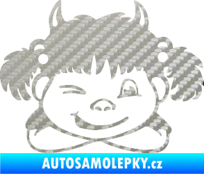 Samolepka Dítě v autě 056 pravá holčička čertice 3D karbon stříbrný