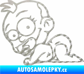 Samolepka Dítě v autě 067 levá lezoucí miminko 3D karbon stříbrný