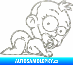Samolepka Dítě v autě 067 pravá lezoucí miminko 3D karbon stříbrný