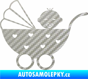 Samolepka Dítě v autě 070 levá kočárek s miminkem 3D karbon stříbrný