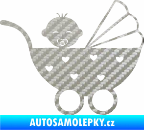 Samolepka Dítě v autě 070 pravá kočárek s miminkem 3D karbon stříbrný