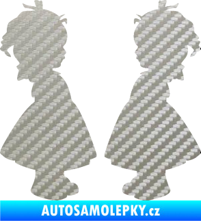 Samolepka Dítě v autě 072 dvě holčičky sourozenci 3D karbon stříbrný