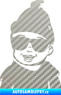 Samolepka Dítě v autě 081 levá chlapeček v brýlích 3D karbon stříbrný