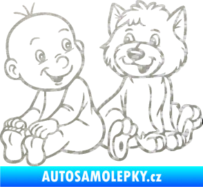 Samolepka Dítě v autě 087 levá chlapeček s pejskem 3D karbon stříbrný