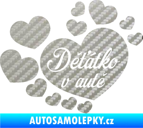 Samolepka Dítě v autě 092 nápis děťátko v autě se srdíčky 3D karbon stříbrný