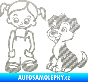 Samolepka Dítě v autě 099 levá holčička a pes 3D karbon stříbrný
