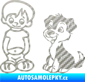 Samolepka Dítě v autě 100 levá kluk a pes 3D karbon stříbrný