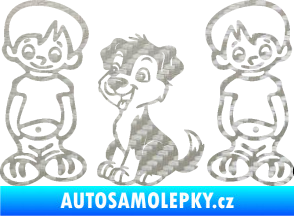 Samolepka Dítě v autě 103 levá dva kluci a pes 3D karbon stříbrný