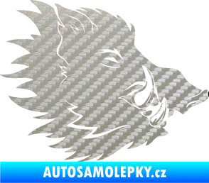 Samolepka Divoké prase 001 pravá kanec hlava 3D karbon stříbrný