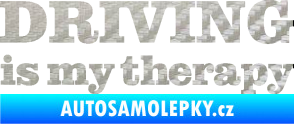 Samolepka Driving is my therapy nápis 3D karbon stříbrný