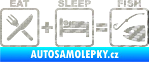 Samolepka Eat sleep fish 3D karbon stříbrný