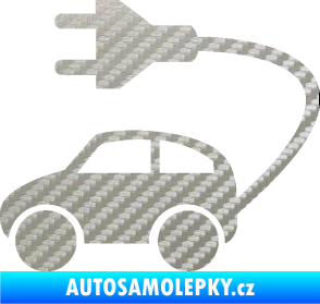 Samolepka Elektro auto 002 levá symbol zásuvka 3D karbon stříbrný