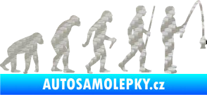 Samolepka Evoluce 005 rybář pravá 3D karbon stříbrný