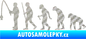 Samolepka Evoluce 005 rybář levá 3D karbon stříbrný