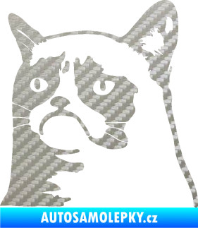 Samolepka Grumpy cat 002 levá 3D karbon stříbrný