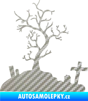 Samolepka Halloween 019 levá hřbitov 3D karbon stříbrný