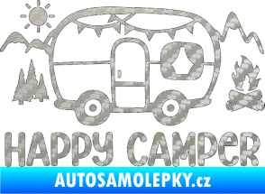 Samolepka Happy camper 002 pravá kempování s karavanem 3D karbon stříbrný