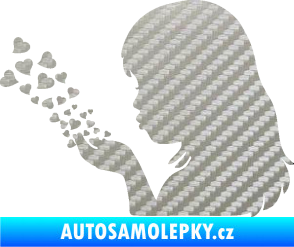 Samolepka Holčička se srdíčky levá 3D karbon stříbrný