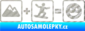 Samolepka Hory + snowboard = veselý smajlík 3D karbon stříbrný