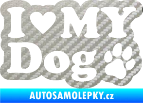 Samolepka I love my dog 002 3D karbon stříbrný