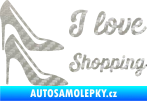 Samolepka I love shopping nápis  3D karbon stříbrný