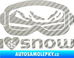 Samolepka I love snow nápis s brýlemi 3D karbon stříbrný