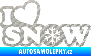 Samolepka I love snow nápis s vločkou 3D karbon stříbrný