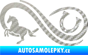 Samolepka Infinity 005 levá koník s podkovou 3D karbon stříbrný