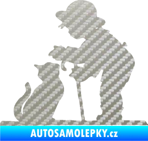 Samolepka Interiér 002 pravá dítě s kočičkou 3D karbon stříbrný