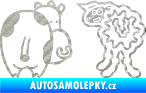 Samolepka JDM kravička a ovečka 001 levá 3D karbon stříbrný