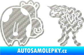 Samolepka JDM kravička a ovečka 002 levá 3D karbon stříbrný