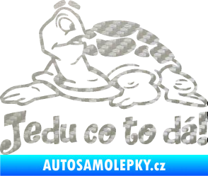 Samolepka Jedu co to dá! 001 levá nápis se želvou 3D karbon stříbrný