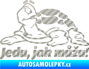 Samolepka Jedu, jak můžu! 001 levá nápis se želvou 3D karbon stříbrný