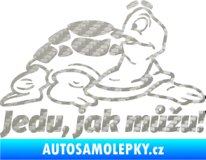 Samolepka Jedu, jak můžu! 001 pravá nápis se želvou 3D karbon stříbrný