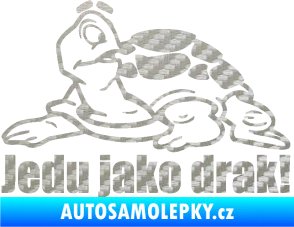 Samolepka Jedu jako drak! 001 levá nápis se želvou 3D karbon stříbrný