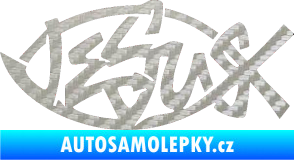 Samolepka Jesus rybička 001 křesťanský symbol 3D karbon stříbrný