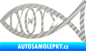 Samolepka Jesus rybička 004 křesťanský symbol znaky 3D karbon stříbrný