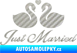 Samolepka Just Married 006 nápis labutě 3D karbon stříbrný