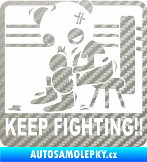 Samolepka Keep Fighting!! 3D karbon stříbrný