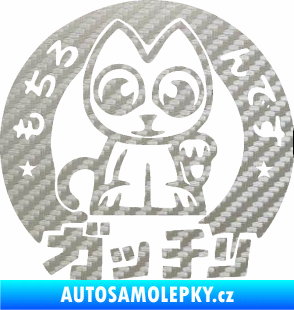 Samolepka Kočička lucky cat JDM 002  3D karbon stříbrný