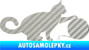 Samolepka Kočka 011 pravá 3D karbon stříbrný