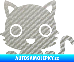 Samolepka Kočka 014 pravá kočka v autě 3D karbon stříbrný