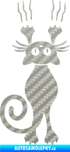 Samolepka Kočka 023 levá s drápanci 3D karbon stříbrný