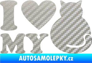 Samolepka Kočka 033 I love my cat 3D karbon stříbrný