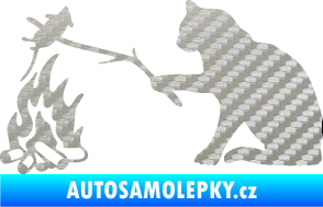 Samolepka Kočka s myší levá 3D karbon stříbrný