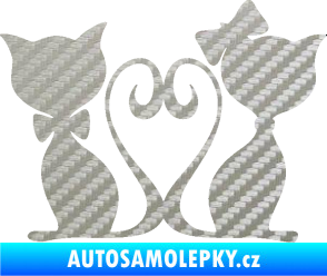 Samolepka Kočky love 002 levá spletené ocásky 3D karbon stříbrný