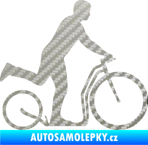 Samolepka Koloběžka 001 pravá jízda  3D karbon stříbrný